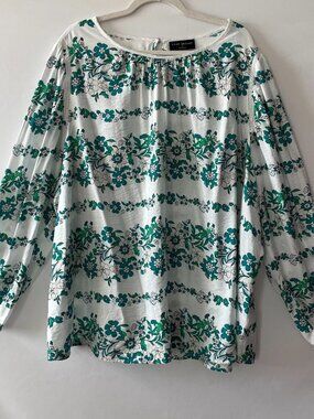 Lane Bryant Womens White Botanical Retro Floral Print Peasant Blouse Top Size 26